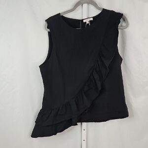Tyler Boe Black Linen Ruffled Women's  Sleeveless Top Size Large